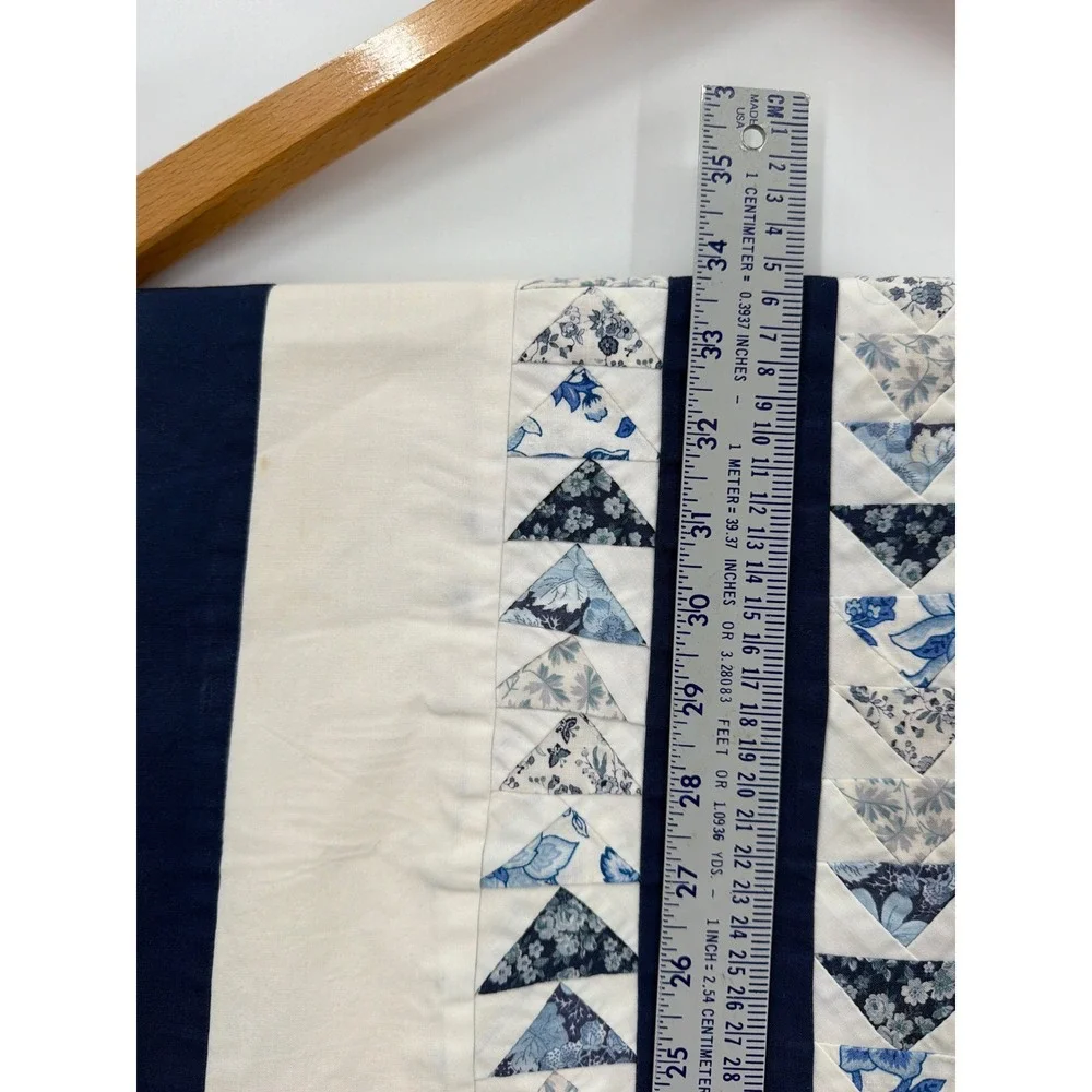 Handmade Quilted Table Runner Navy Blue Cream Flying Geese Floral Patchwork 68